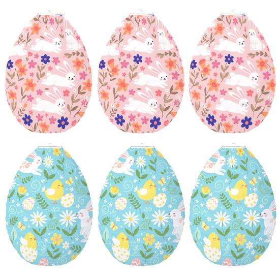 Easter Egg Paper Lantern Bunny Chick Flower Pattern Egg Shaped Hanging Lantern for Easter Party Home Decor