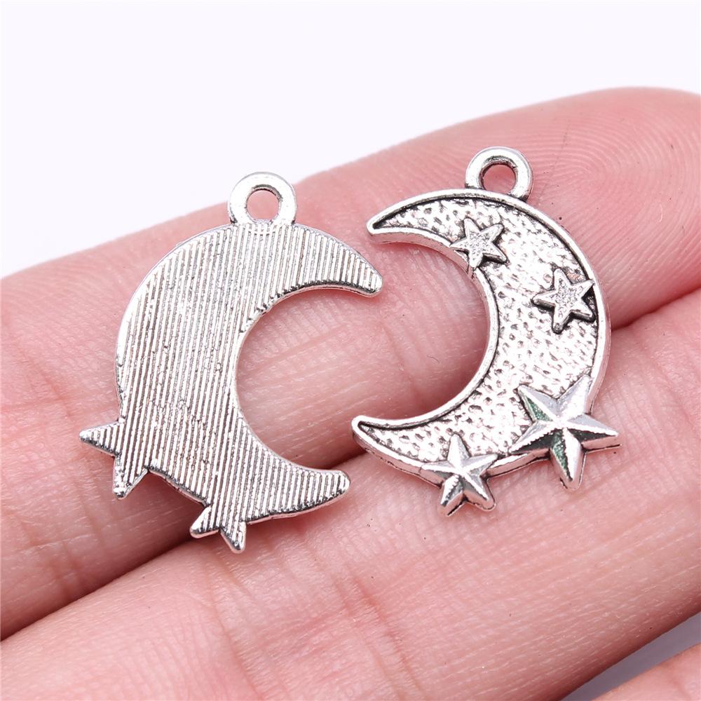 20pcs Star And Moon Charms For Jewelry Making Antique Bronze Silver Color Pendants Making DIY Handmade Tibetan Finding Jewelry