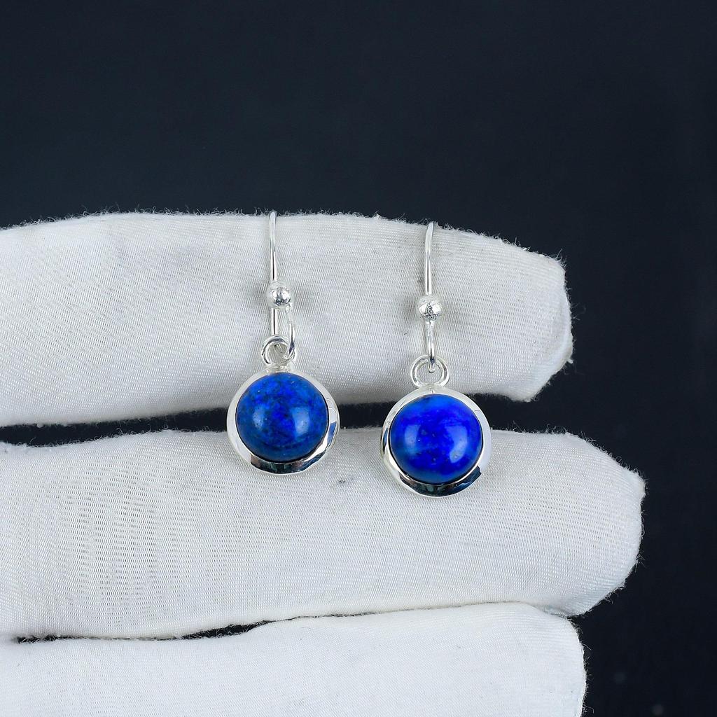 Natural Lapis Lazuli Gemstone Earrings, 925 Sterling Silver Earring, Handmade Boho Silver Jewelry Dangle Earrings, Mother's Day Gift