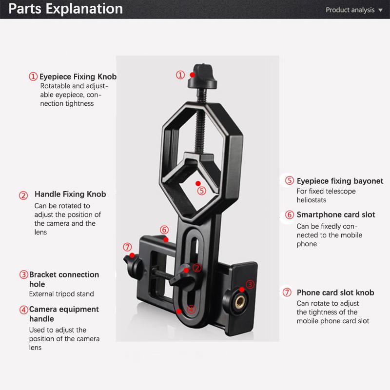 Adaptador para Teléfono Móvil con Soporte de Pinza de Resorte Accesorios para Microscopio Monocular Adaptar Telescopio Soporte de Accesorio Clip para Teléfono Móvil