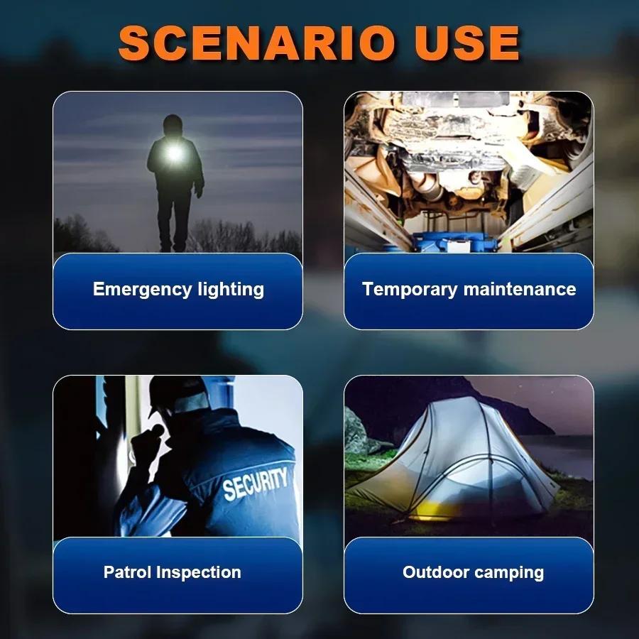 2000LM Mini 9LED Flashlight Multifunctional Magnetic Strong Light Work Torch Cob Side Light Outdoor Waterproof Camping Lantern