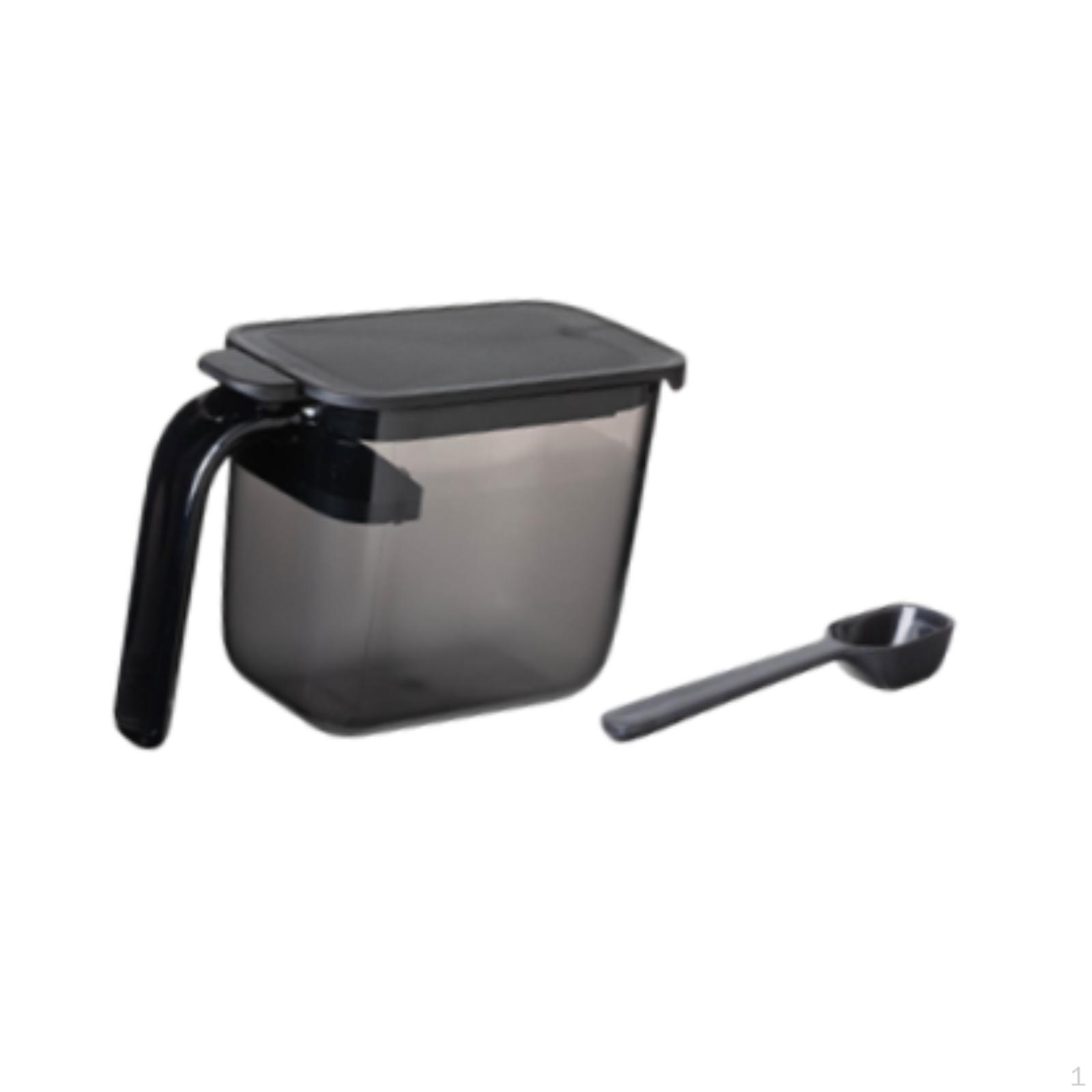 

Condiment Pot with Spoon Seasoning Box,Portable,Easy to Clean,Salt Jar Container for чорний
