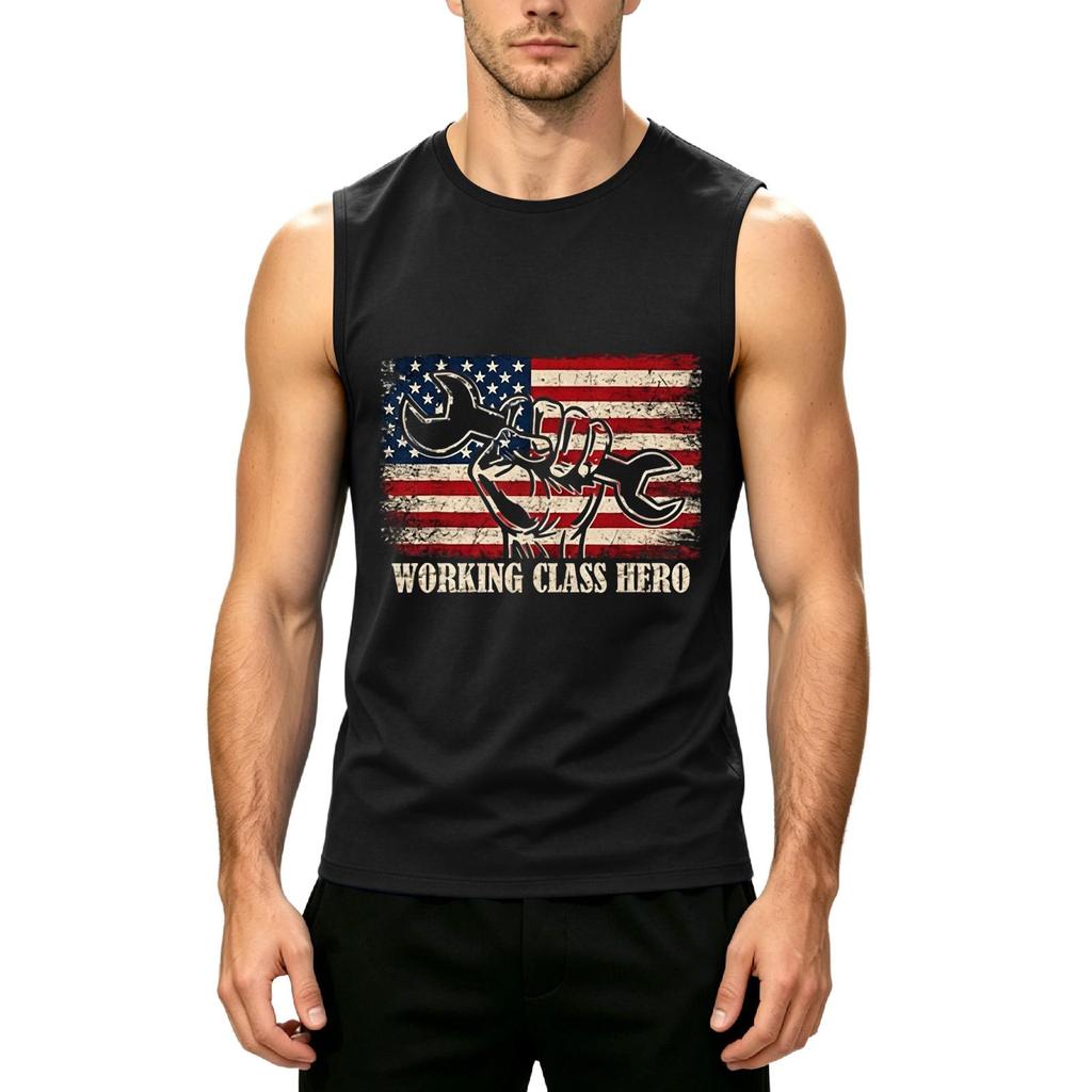 Men's Sleeveless Casual Tank Top Labor Day Graphic Print Crew Neck Muscle Fit Sleeveless Shirt for Outdoor Work and Everyday Wear