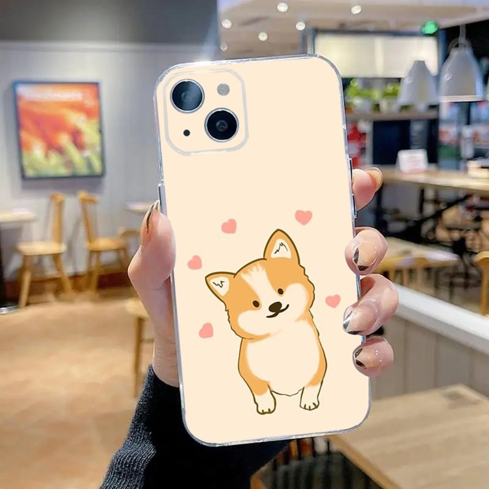 Cute Shiba Inu Dog Phone Case For iPhone 16,15,14,13,12,11 Plus,Pro,Max,XR,XS,X,7,8 Plus,SE,Mini Transparent Silicone Soft