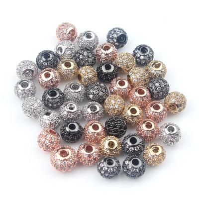 8mm Fashion Metal Brass Micro Pave Crystal CZ Round Space Beads for Jewelry Making Bracelet 3pcs/lot