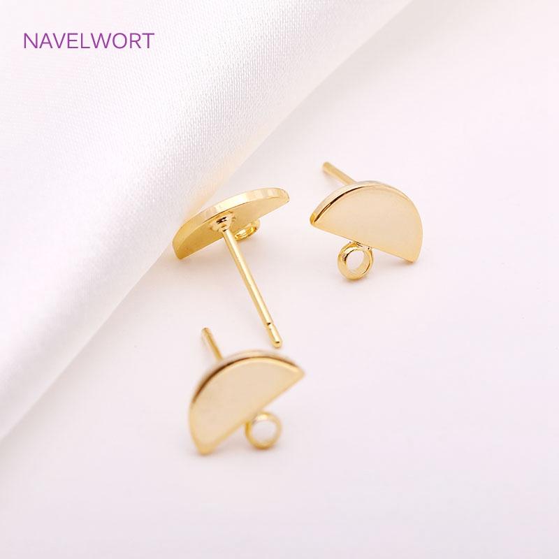 14K Gold Plating Half-Moon Earring Parts With Closed Ring,High Quality Brass Metal Mini Earring Making Accessories