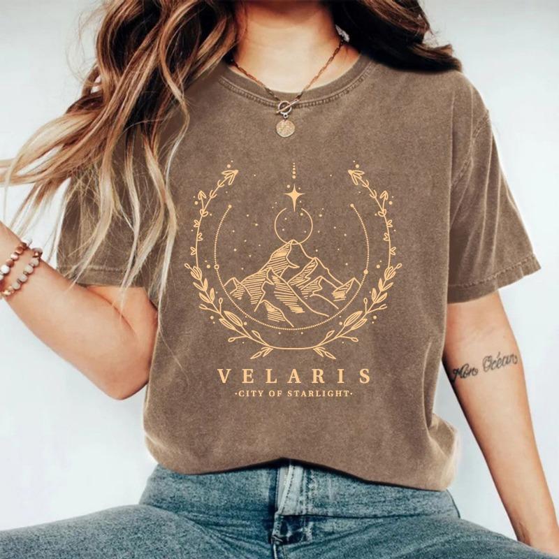 Dámské letní nové tričko s krátkým rukávem a kulatým výstřihem, bavlněné, prané, s hvězdami, pohodlné tričko