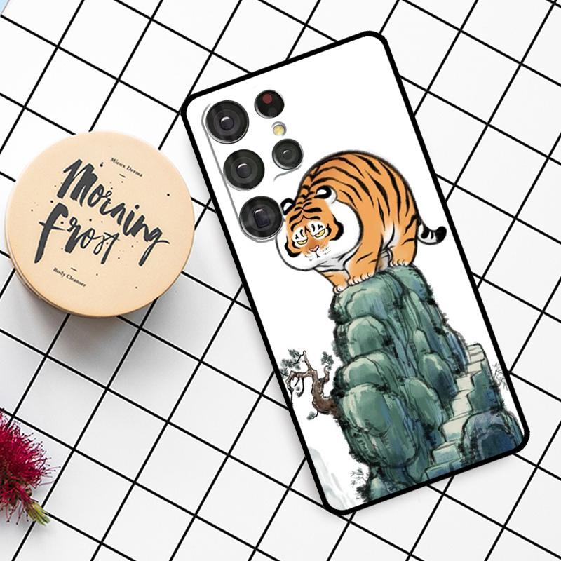 Cartoon Fat Tiger Case For Samsung Galaxy S25 Ultra S23 S22 S21 S20 S24 Ultra S9 S10 Plus S24 FE Phone Cover