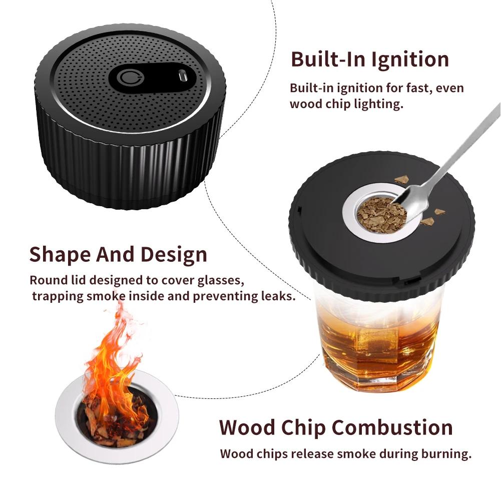 Electric Whiskey Smoker Kit with 6 Flavors Wood Chips Rechargeable Electric Cocktail Smoker Kit for Men Dad Husband Ideal Gifts