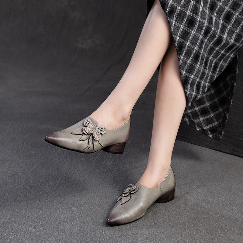 Johnature Scarpe col tacco a spillo con punta a punta, stile retrò, in vera pelle, versatili, da donna, slip-on