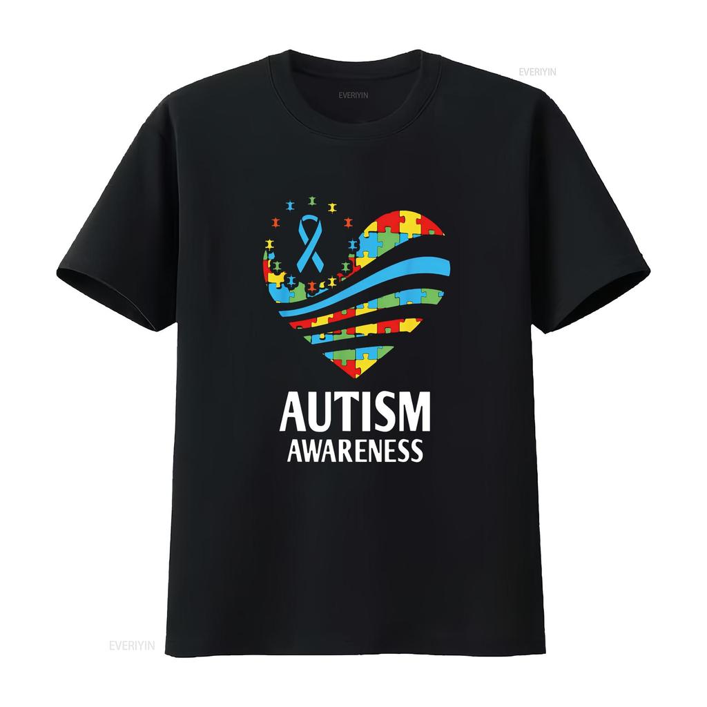 Autism Awareness T Shirt Women Heart Support Autistic Kids Black Vintage Washed Fashion Graphic Soft Designer Clothes Casual