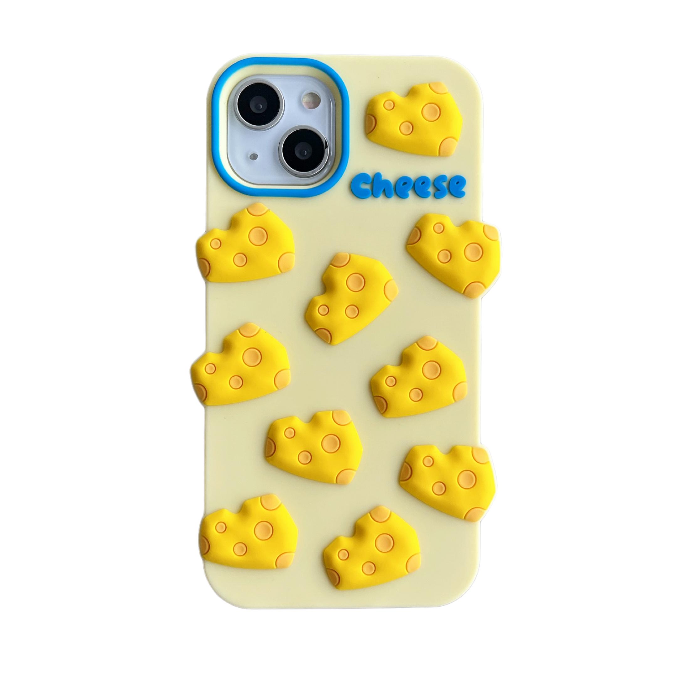 

For iPhone 15 Silicone Case Cute 3D Yellow Cheese Design Shockproof Phone Back Cover As Shown A