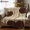 Brown Striped Heart Cartoon Anime Print Flannel Blanket Soft Warm Throw for Kids Bedroom Sofa Bed Christmas Office Car