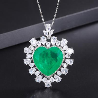 Colgante de Amor con Incrustaciones Simuladas Paraíba, Joyería de Collar de Amor con Esmeralda Simulada