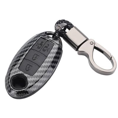 Kinotaka Nissan Car Smart Key Case Key Cover Carbon Fiber ABS Plastic + Silicone with Alloy Key Holder, Black