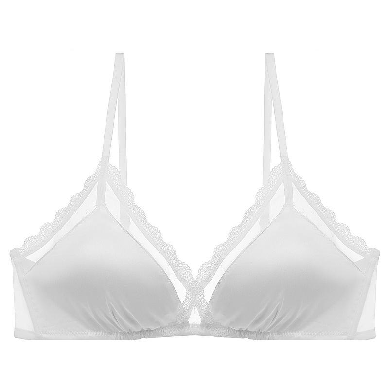 French underwear sexy thin glossy lace bra without steel ring triangle cup small chest shows big gathering underwear bra