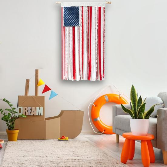4th of July Rag American Flag Banner Patriotic Memorial Day Hanging Decoration for Independence Day Indoor Outdoor Decor