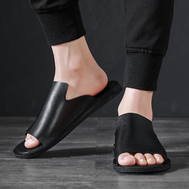 Soft Leather Slippers For Men 2024 Summer New Style Comfortable Outdoor Brown Sandals Genuine Leather Trend Mens Beach Shoes