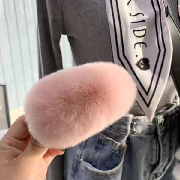 Girls Plush Hairpin Natural Rabbit Fur Women Bangs Hairpin