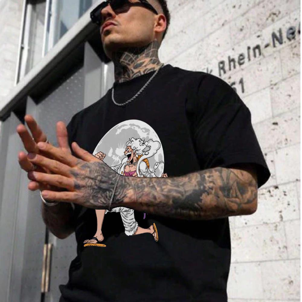 ONE PIECE Nika Luffy Gear5 Herren Damen Sommer T-Shirt Harajuku Retro Kurzarm Locker Übergroß Lässig Fitness Komfort Y2k Anime