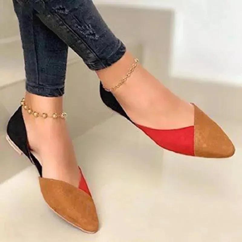Shoes for Women 2026 Brand Slip On Women's Flats Autumn Pointed Toe Mixed Colors Flock Shallow Mouth Low-heeled Shoes Women