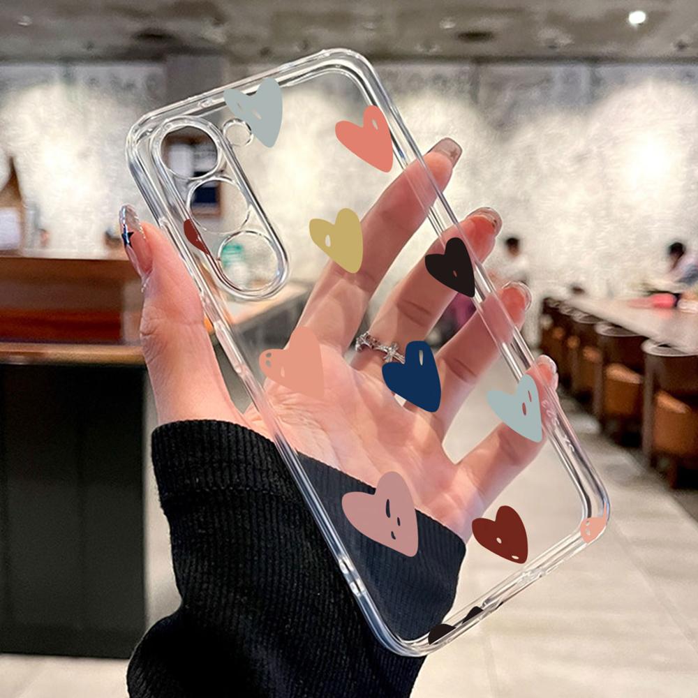 Transparent Clear Couple Heart Love Phone Case For Samsung Galaxy A56 A16 A26 A36 A13 A07 A17 Non-Yellowing Cover Silicone Back
