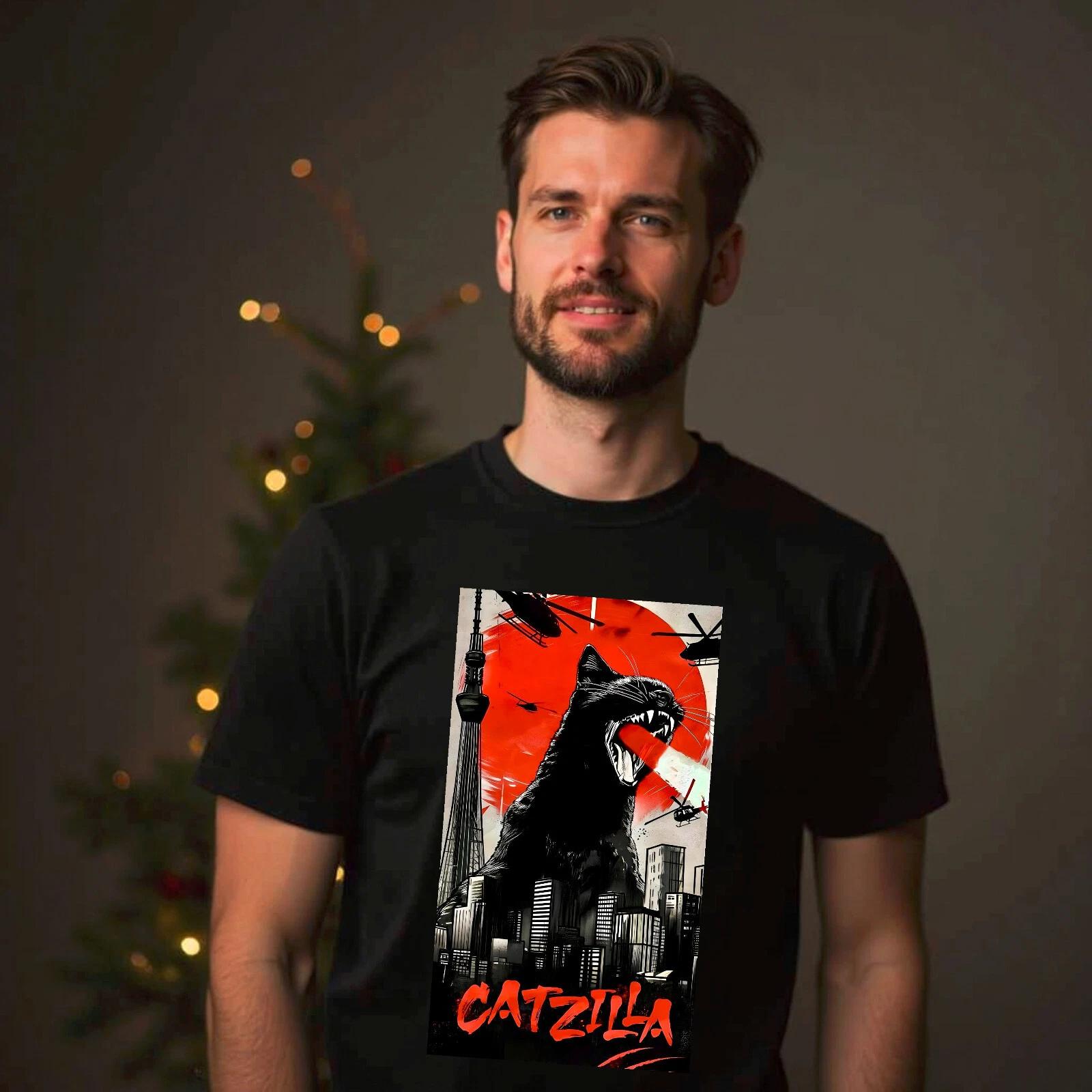 

Catzilla Cat Themed T-Shirt, Funny Gift For Cat Lovers Unisex Mens Womens Tee M