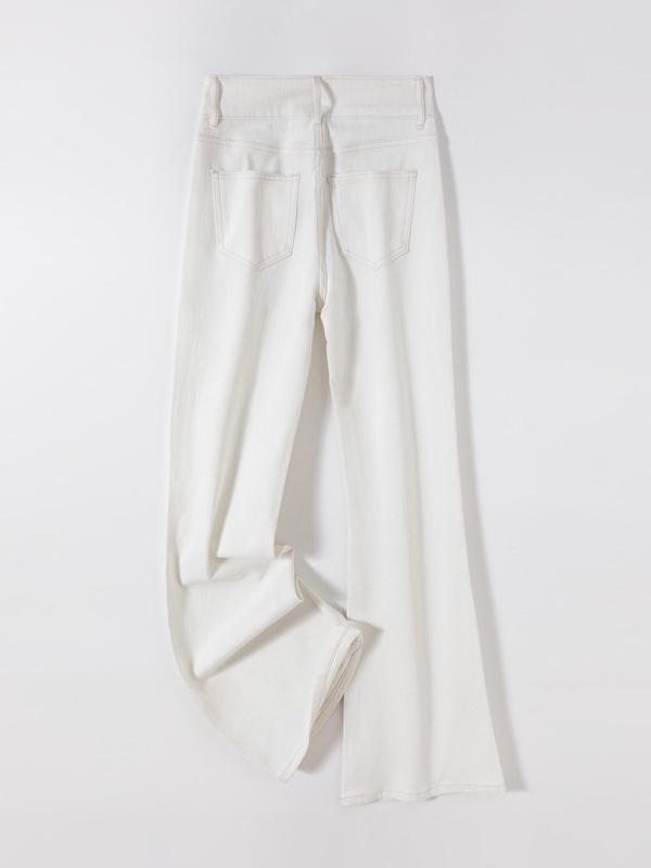 Women's High-Waist Micro-Flare White Denim Pants with Pockets - Four-Way Stretch Leg-Shaping Design for Spring 2026.