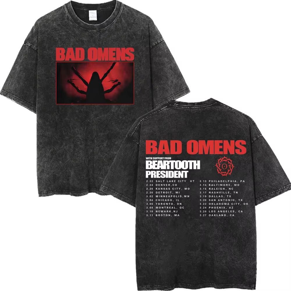 Vintage Washed Bad Omens Rock Band T-shirts Gothic Fashion Short Sleeve T-shirt Men Women Casual Loose Cotton T Shirt Streetwear