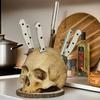 1pc Skull Knife Holder For Kitchen Storage, Halloween Resin Skull Knife Block Without Knives, Scary Party Fruit Storage Rack