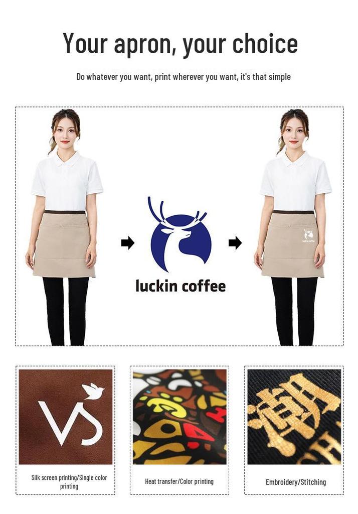 Korean Style Multi-Pocket Cotton Apron with Custom Logo for Restaurants, Flower Shops, Cafes, and Barbecues