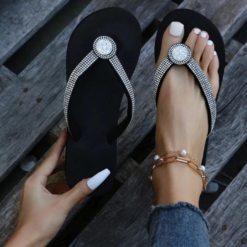 Fashion Women's Clip-toe Wedge Heels Women's  Summer Sparkling Crystal Platform Sandals Women Plus Size 42 Outdoor Flip-flops