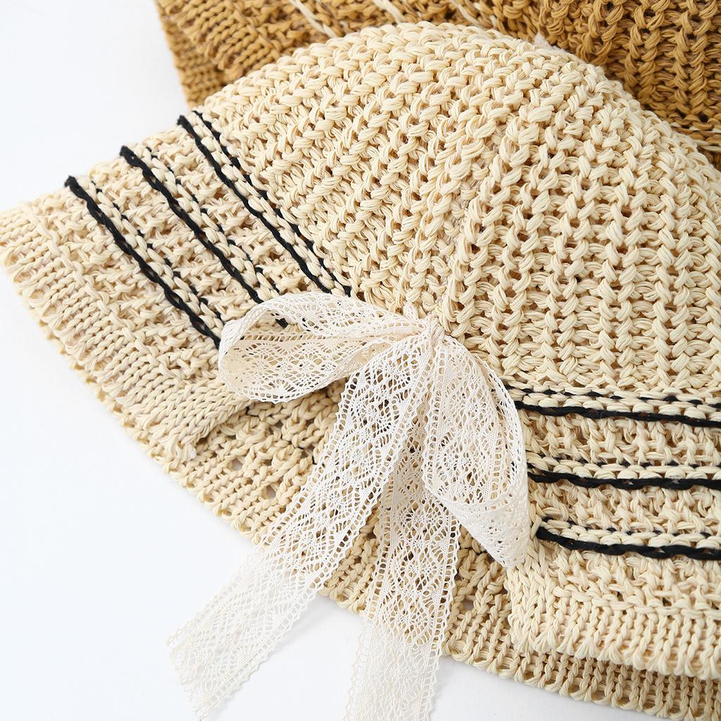 Mode Spitze Streamer gestrickter Fischerhut Mädchen Sommer atmungsaktiv nach Gabelung pastoraler Schatten Fischerhut