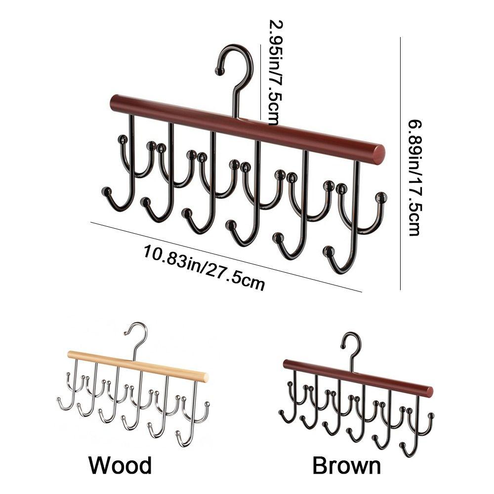 Wall Mounted Wooden Sling Hanger 360 Degrees Rotating Space Saving Camisole Clothes Hanger with 18 Hooks Large Capacity