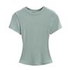Trendy Women's Ribbed Slim Fit Short Sleeve T-Shirt with Sexy Round Neck and Straight Shoulders.