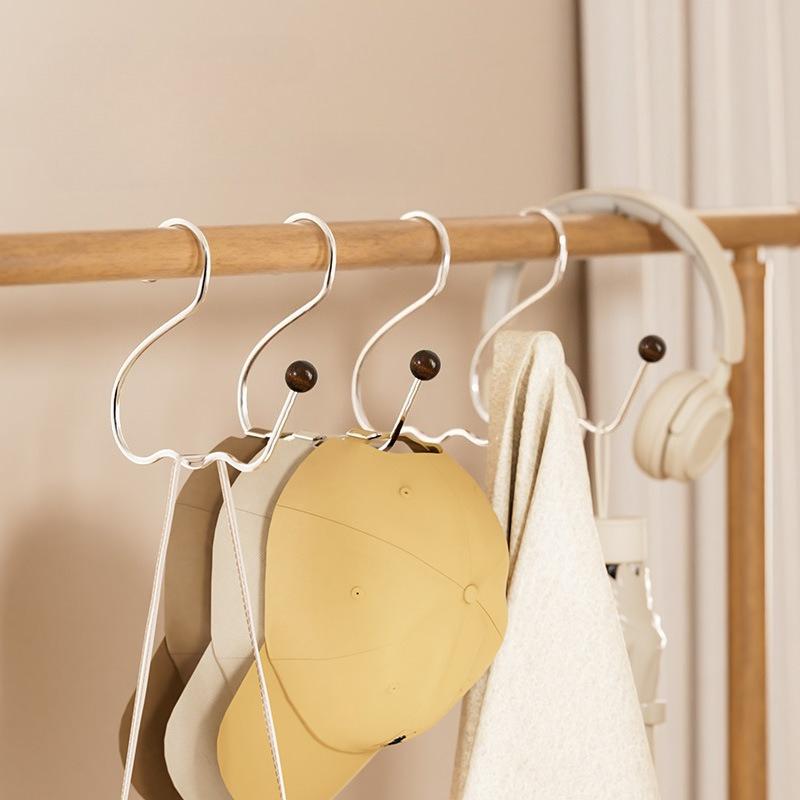 S Shape Durable Circle Ring Hat Hanger Non-marking Non-slip Hat Storage Hook Scarf Towel Tie Hanging Rack Stainless Steel