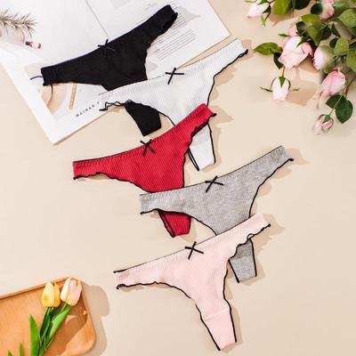 Women's Low-Rise Cotton Thong with Bowknot - European & American Style