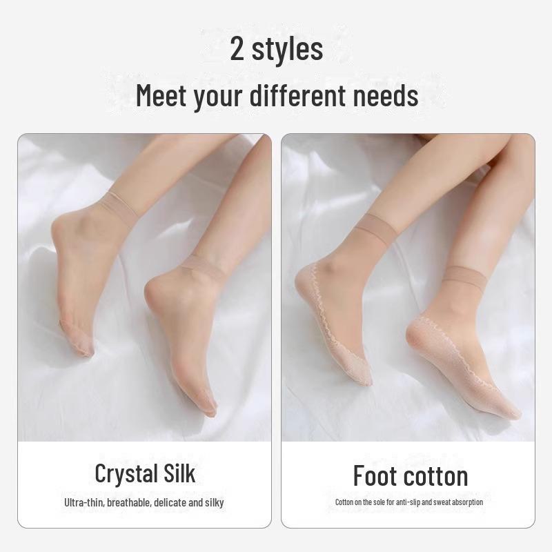 Damen Kristall Kurze Strümpfe – Frühling/Sommer Dünn, Verschleißfest, Anti-Haken, Schwarz & Nude Baumwolle, Nahtlose Unsichtbare Mid-Tube Socken.