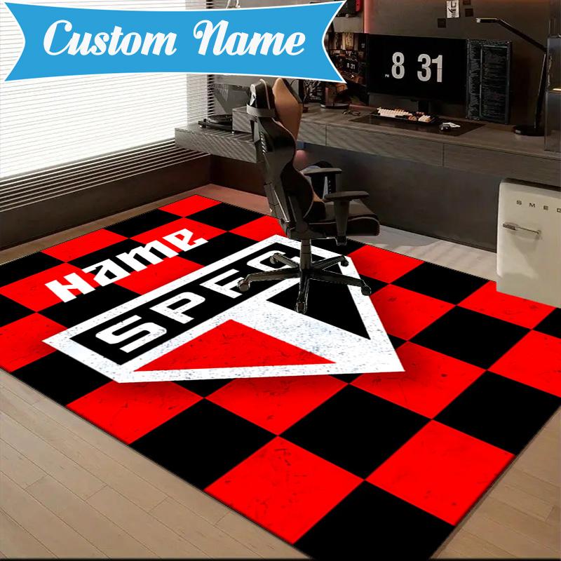 Custom Name Sao Paulo Team Spirit Rug Game Carpet, Floor Mat for Bedroom Living Room Entryway Rug, Home Decor Idea Gift for Christmas birthday