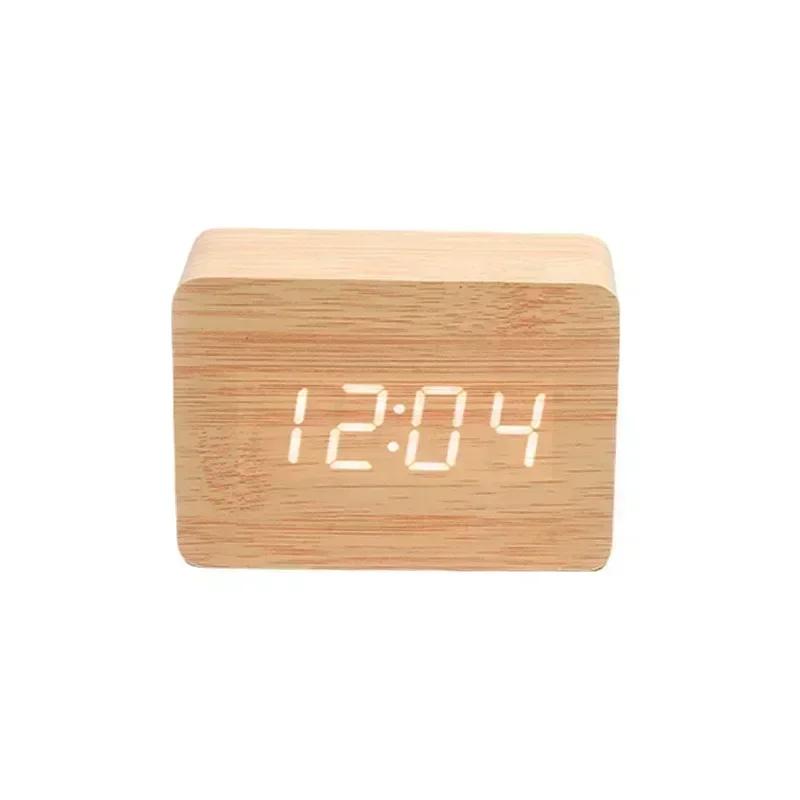 LED Wooden Alarm Watch Table Voice Control Digital Wood Despertador USB/AAA Powered Electronic Desktop Clocks