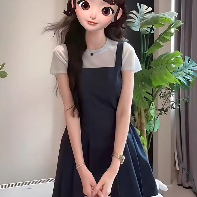 

Xiao Qi s Trendy Women s Summer Set: Cool Suspender Dress & Slim Fit Short-Sleeved Top S (85-95 jin)