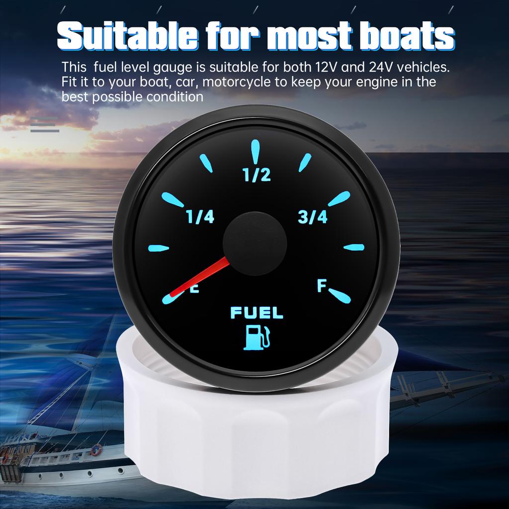 7-color Backlight 12V 24V Universal Waterproof 52mm Fuel Level Gauge 0-190ohm 240-33ohm Fuel Level Meter For Marine Boat Car