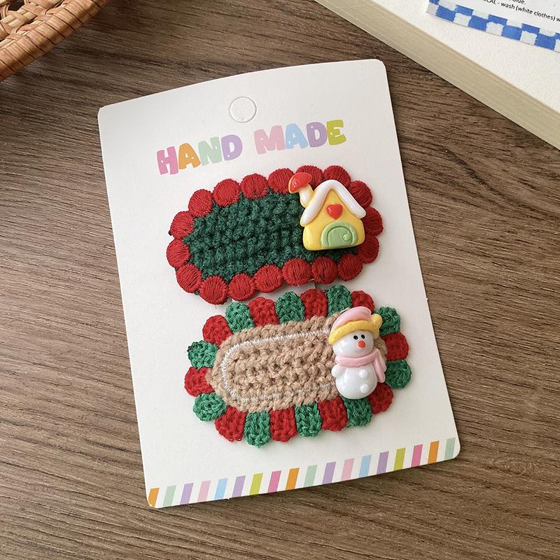 

1/2 шт. Рождественские заколки для волос, вязаные крючком мультяшные рождественские заколки для волос для девочек, детей, праздничные аксессуары для волос, украшения