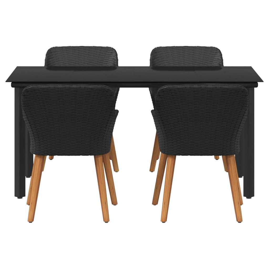 Garden Dining Set with Cushions 5 pcs Black Poly Rattan
