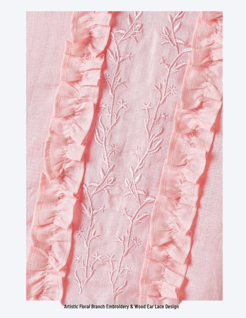 Women's Artistic Linen Dress, Summer 2026: Gentle Style, Age-Reducing, Ruffle Hem, Embroidered, Long Five-Point Sleeve.