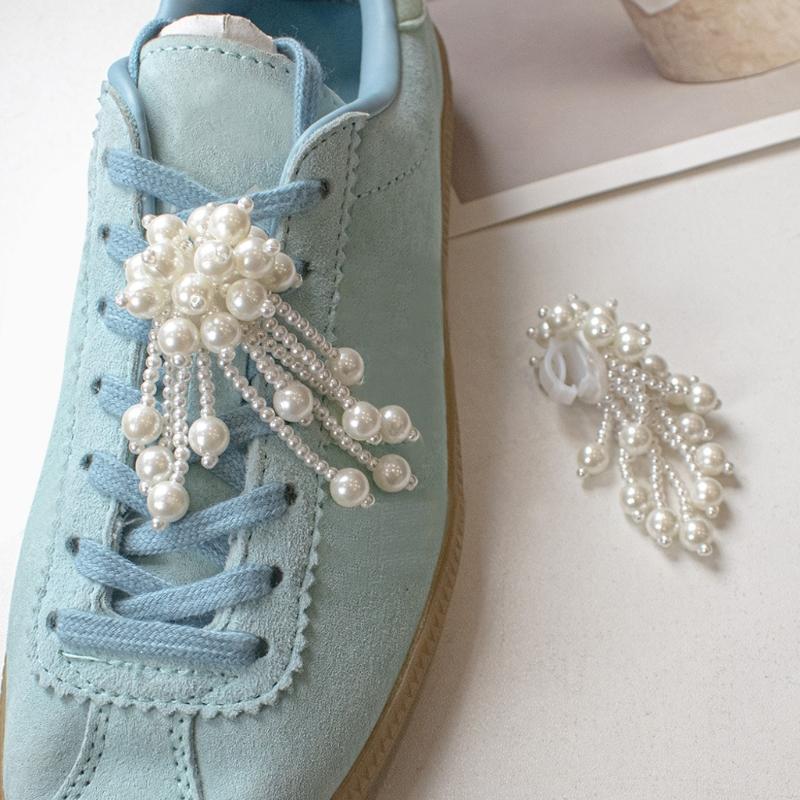 2Pcs Artificial Pearls Shoe Charm Pearls Tassels Shoe Buckles Clips Decorations Accessories for Sneakers Embellishments