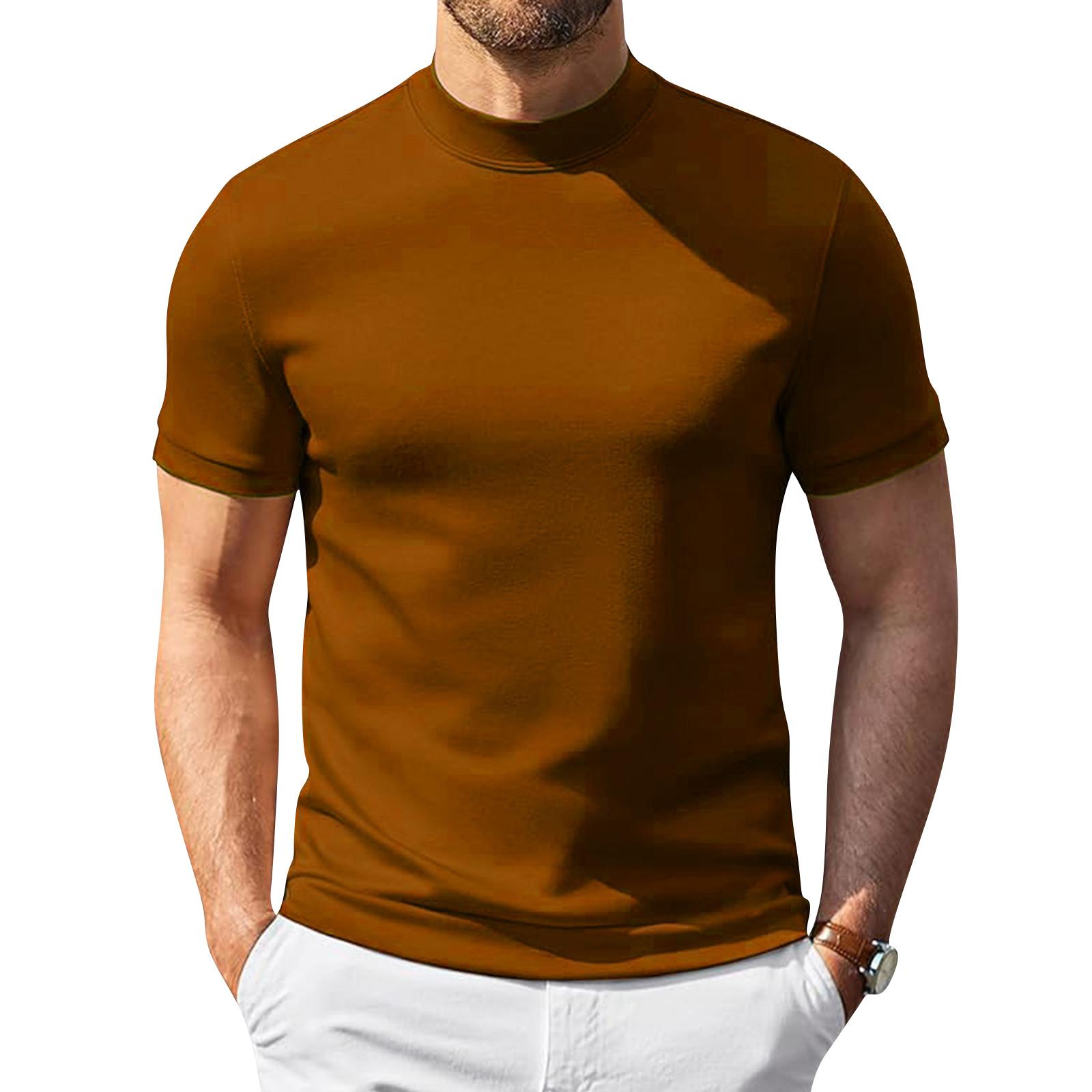Heima C Heren Korte Mouw Turtleneck T-shirt Lichtgewicht Ademend Stretch Pasvorm Basislaag Top voor Casual en Actieve Kleding M kaki