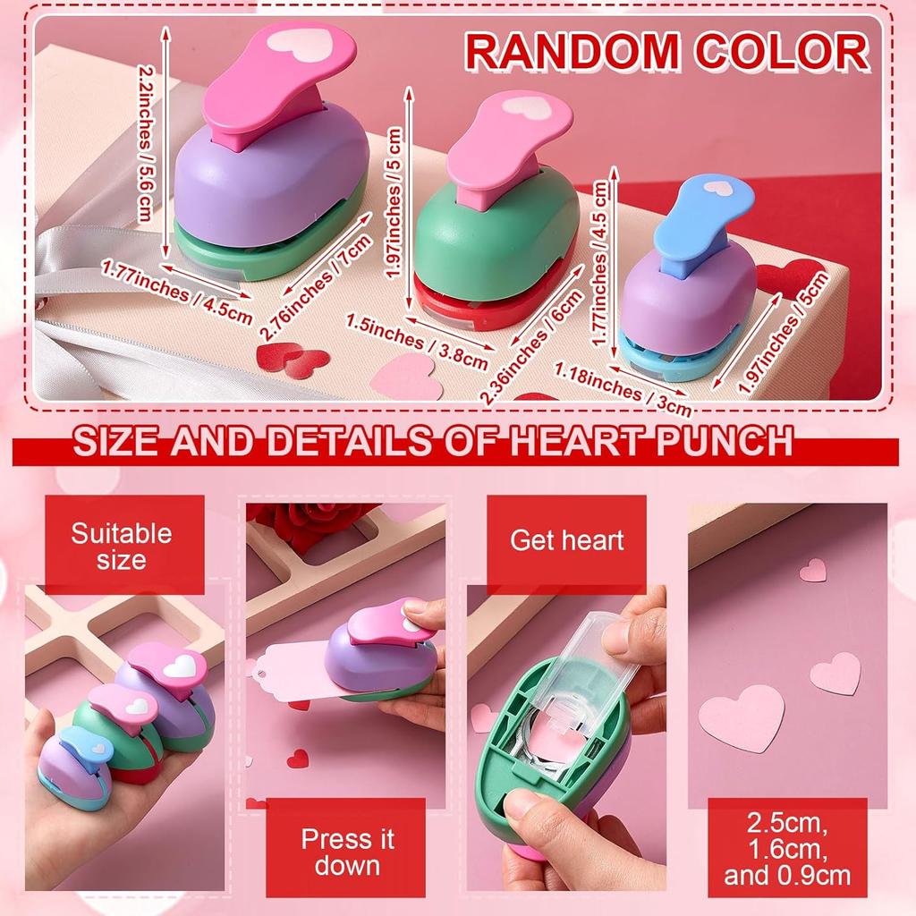 53 Pcs Heart Paper Punch Set Include 3 Pcs Heart Hole Punch 50 Pcs Valentine Day Paper Gift Tags with 10 Meter String Tag Punches for Paper Crafts