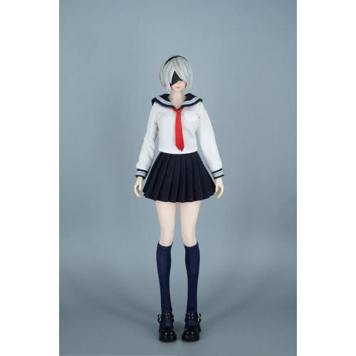 OBEST SAtoys 1/6 JK High School Girl Swimsuit Uniform Set (Blue and White) - Includes Shirt, Tie, Pleated Swimsuit, Socks, and Shoes (SA011A/SA011B)