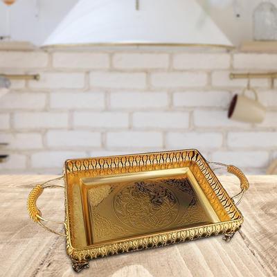 Bandeja para aperitivos con plato de frutas y asa, bandejas rectangulares decorativas doradas para desayuno, adorno para tartas